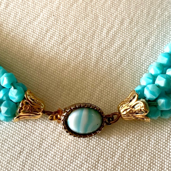 Vintage Antique Aqua glass bead necklace Multi strand 22” turquoise Blue beaded - Picture 6 of 10